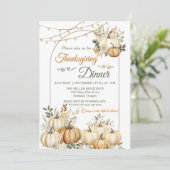 Rustikales Pumpkin Fall Floral Erntedank Dinner Einladung (Stehend Vorderseite)