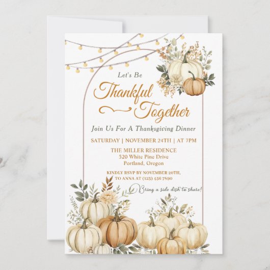 Rustikales Pumpkin Fall Floral Erntedank Dinner Einladung (Vorderseite)