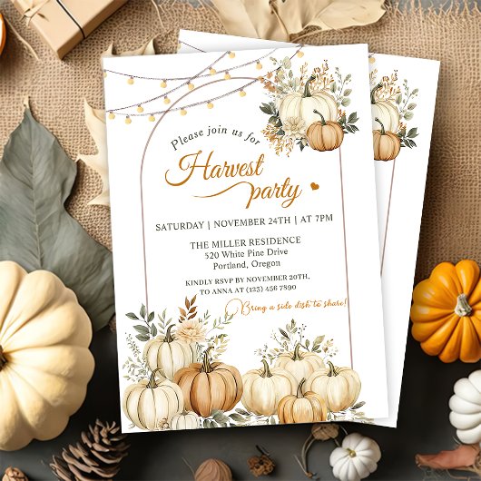 Rustikales Pumpkin Fall Floral Harvest Party Einladung