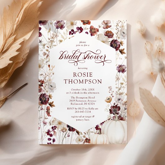 Rustikales Pumpkin Fall Wildblume Brautparty Einladung