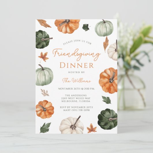Rustikales Pumpkin Friendsgiving Dinner Einladung (Stehend Vorderseite)