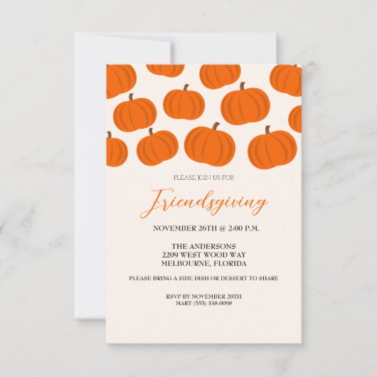 Rustikales Pumpkin Friendsgiving-Party Einladung (Vorderseite)