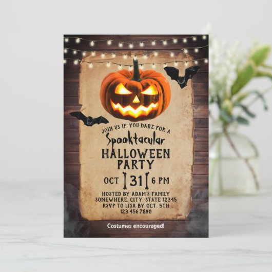 Rustikales Pumpkin Spooktacular Halloween-Party Einladung (Stehend Vorderseite)