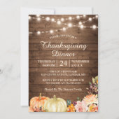 Rustikales Pumpkin String Lights Erntedank Dinner Einladung (Vorderseite)