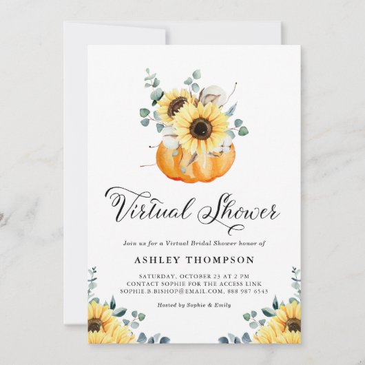 Rustikales Pumpkin und Sonnenblumen virtuelles Bra Einladung (Vorderseite)