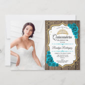 Rustikales Quinceanera Party mit Foto - Gold Aquam Einladung (Vorderseite)