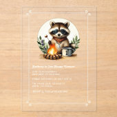 Rustikales Raccoon "One Happy Camper" 1. Geburtsta Acryleinladungen (Vorderseite)