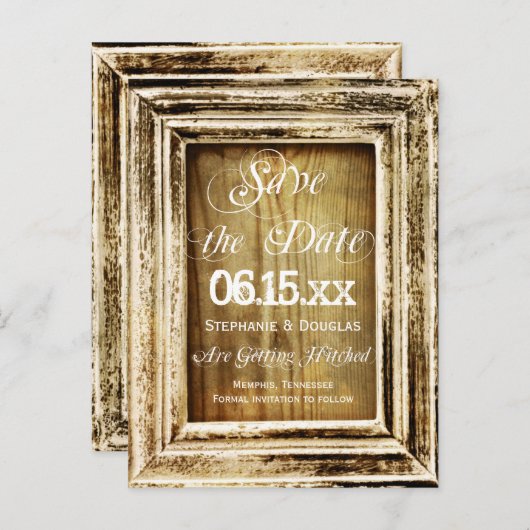 Rustikales Rahmenholz Save the Date Postkarten (Vorne/Hinten)