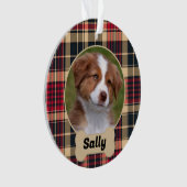 Rustikales Red and Tan Tartan Kariertes Custom Dog Ornament (Vorderseite)