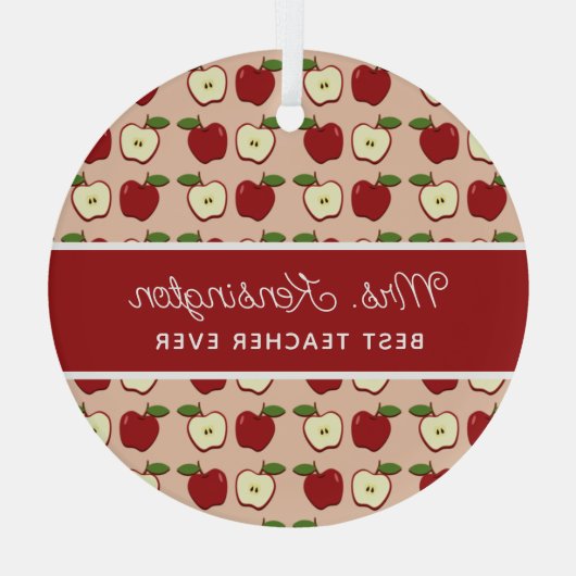 Rustikales Red Apple Pattern Lehrer Wertschätzung Ornament Aus Glas (Rückseite)