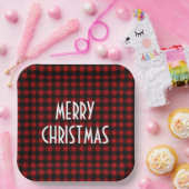 Rustikales Red & Black Buffalo Kariert Frohe Weihn Pappteller (Party)