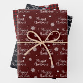 Rustikales Red Black Happy Weihnachtsschneeflocken Geschenkpapier Set (Beispiel)