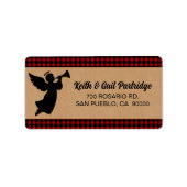 Rustikales Red & Black Kariert Angel Christmas Cus Adressaufkleber (Vorne)