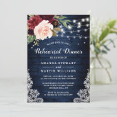 Rustikales Red Blue Floral Lights Probe Dinner Einladung (Stehend Vorderseite)