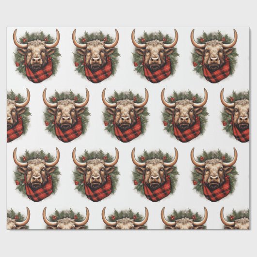 Rustikales Red Buffalo Kariertes Bauernhaus Geschenkpapier (Flach)