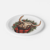 Rustikales Red Buffalo Kariertes Bauernhaus Pappteller (Schrägansicht)