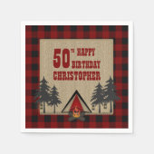 Rustikales Red Buffalo Karo Campfire Camping Gebur Serviette (Vorderseite)