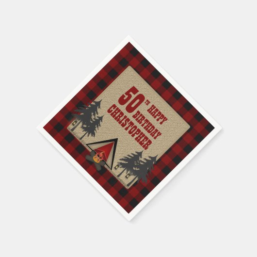 Rustikales Red Buffalo Karo Campfire Camping Gebur Serviette (Ecke)