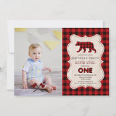 Rustikales Red Buffalo Lumberjack Foto 1ST Geburts Einladung (Vorderseite)