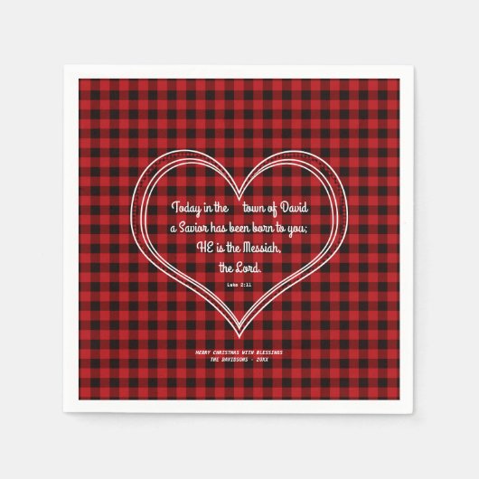 Rustikales Red Buffalo Muster Bibel Verse Weihnach Serviette (Vorderseite)