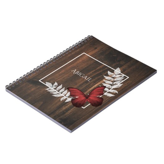 Rustikales Red Butterfly Personalisiertes Notebook Notizblock (Linke Seite)