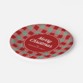 Rustikales Red Checked Buffalo Kariert Frohe Weihn Pappteller (Schrägansicht)