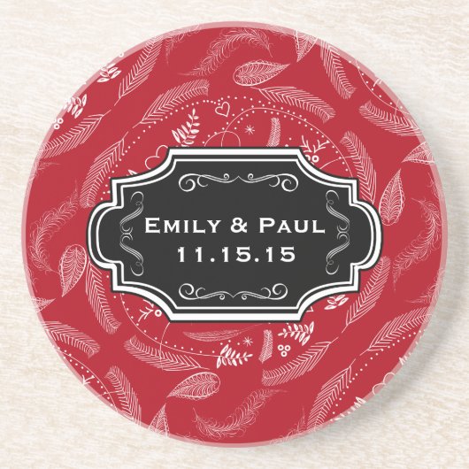 Rustikales Red Feather Pattern Hochzeitsszenario-U Getränkeuntersetzer (Vorne)