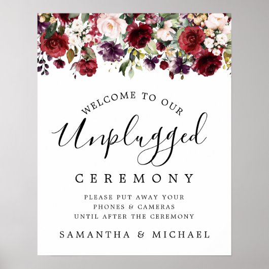 Rustikales Red Floral Unplugged Wedding Ceremony S Poster (Vorne)