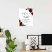 Rustikales Red Floral Wedding Unplugged Ceremony S Poster (Heimbüro)