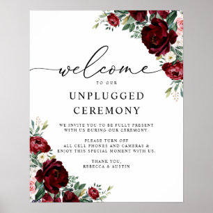 Rustikales Red Floral Wedding Unplugged Ceremony S Poster