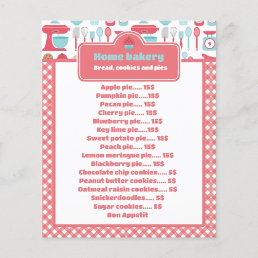 Rustikales Red Gingham Bakery Menü & Preisliste (Rückseite)