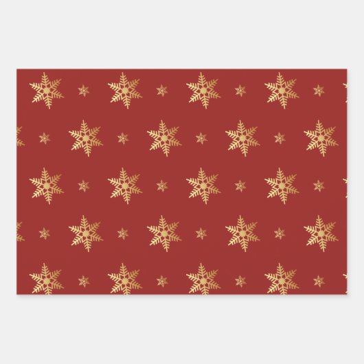 Rustikales Red Gold Frohe Weihnachten Snowflake Wr Geschenkpapier Set (Vorderseite 2)
