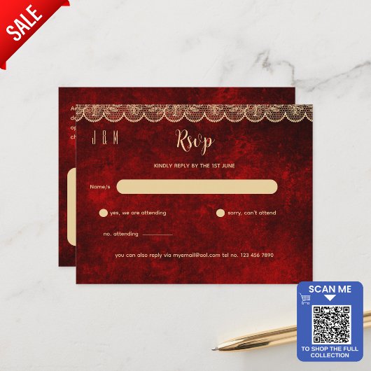 Rustikales Red Gold Hochzeitsrennen RSVP für passe Postkarte