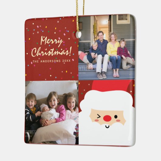 Rustikales Red & Gold Weihnachtsfest und Foto Keramikornament (Links)