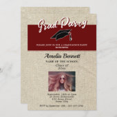 Rustikales Red Graduate Cap Graduation Party Foto Einladung (Vorne/Hinten)