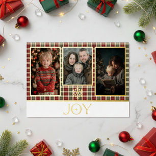 Rustikales Red & Green Kariert Christmas Joy Foto Folien Feiertagskarte