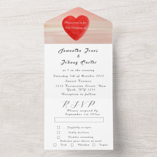 Rustikales Red Heart Minimalistisch Einfache Hochz All In One Einladung (Innen Boden)