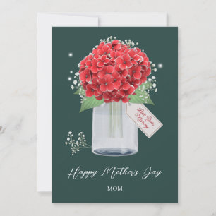 Rustikales Red Hydrangea Blume Glücklicher Muttert Karte