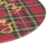 Rustikales Red Kariert Gold Foil Script Frohe Weih Schneidebrett (Ecke)