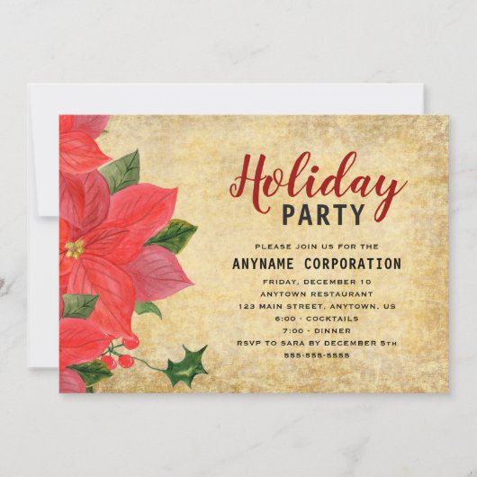 Rustikales Red Poinsettia Corporate Weihnachtsfest Einladung (Vorderseite)