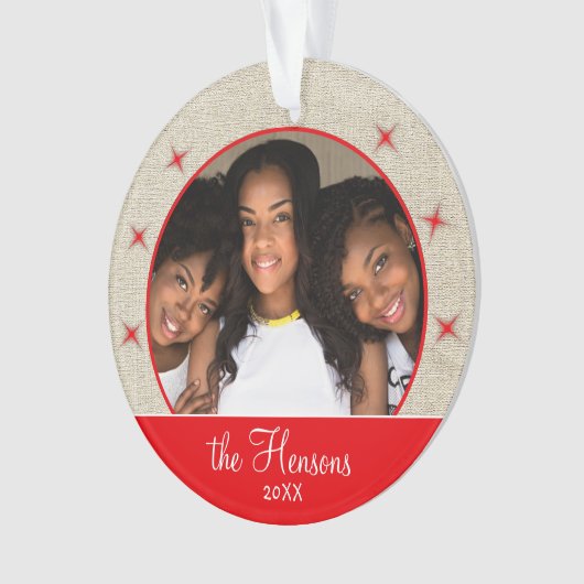 Rustikales Red Snowflake Foto Christmas Keepake Ornament (Vorderseite)