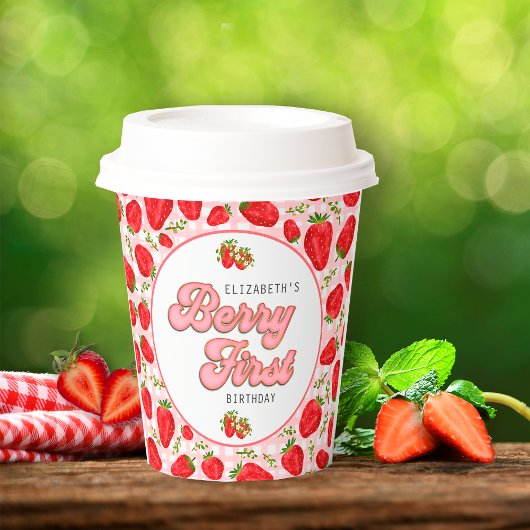 Rustikales Red Strawberry Pattern Girl Berry First Pappbecher