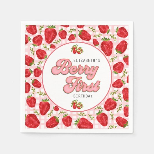 Rustikales Red Strawberry Pattern Girl Berry First Serviette (Vorderseite)