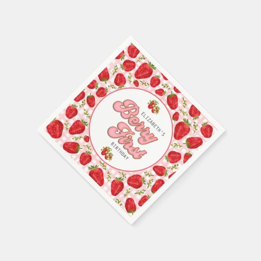 Rustikales Red Strawberry Pattern Girl Berry First Serviette (Ecke)