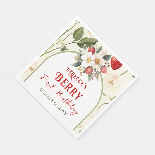 Rustikales Red Strawberry Theme Berry First Birthd Serviette (Ecke)