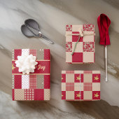 Rustikales Red Tan Gold Patchwork Quilt Liebe Joy Geschenkpapier Set