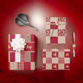 Rustikales Red Tan Gold Patchwork Quilt Liebe Joy Geschenkpapier Set