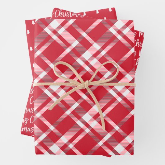 Rustikales Red Tartan Kariert Frohe Weihnachtsmust Geschenkpapier Set (Beispiel)