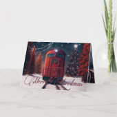 Rustikales Red Watercolor Weihnachts-Trolley-Foto Karte (Vorderseite)