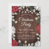 Rustikales Red White Floral Lights Weihnachts-Part Einladung (Vorderseite)